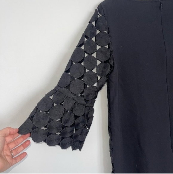 Ann Taylor sz 10 black circle dress ruffle sleeve - Picture 5 of 6